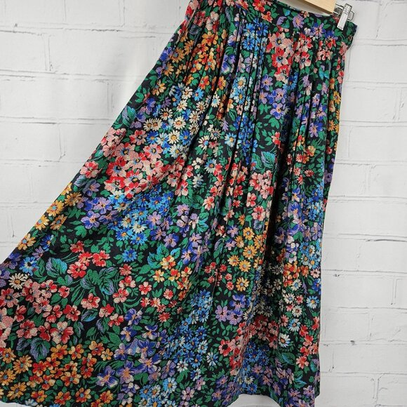 Rafaella Floral Maxi Skirt Pleated Womens 8 Rayon Wool Blend Button Multicolor - Picture 1 of 12